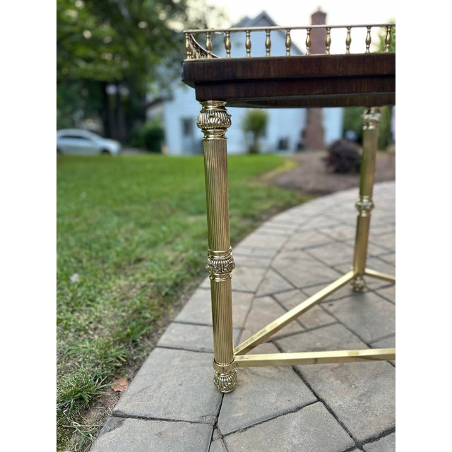 La Barge Neoclassical Demi Lune Brass, Wood & Glass Table For Sale In Charlotte - Image 6 of 11