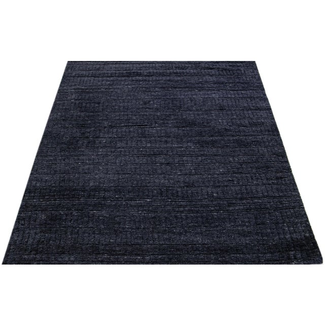 Contemporary Early 21st Century Moroccan Contemporary Texture Handmade Wool Rug With Charcoal Color Field For Sale - Image 3 of 7