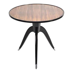 Mid 20th Century Vintage Macassar and Ebony Center Side Tripod Table in the Style of Ruhlmann