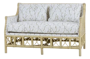 Coastal Rattan Settee With Botanical Upholstery