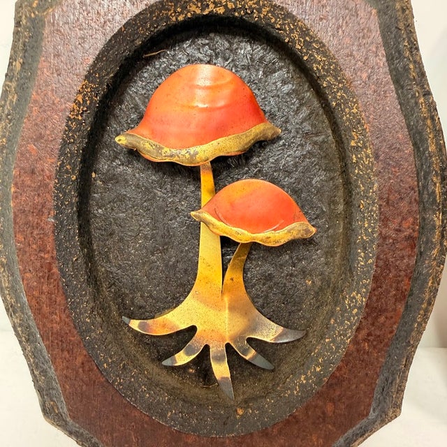 Vintage 3d Mushroom and Leaf Wood Wall Art Plaques Set 2 MCM Nature Metal Decor For Sale - Image 6 of 12