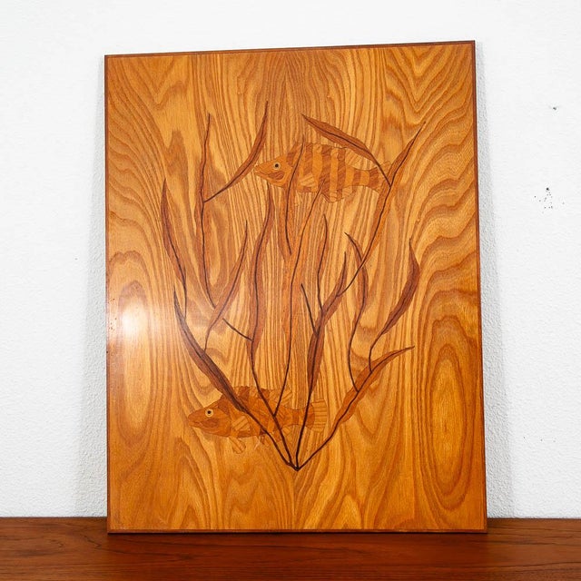Unique handmade wood inlay art pieces featuring various sea creatures. Recently imported from Denmark. Unsigned examples....