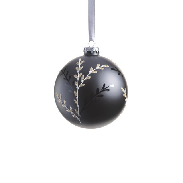 Elevate your holiday décor with our sophisticated matte black glass ball ornaments. Featuring an exquisite leaf pattern...