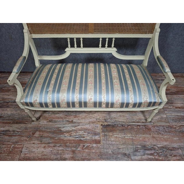 Louis XVI Style Bench in Wood and Fabric For Sale - Image 4 of 10