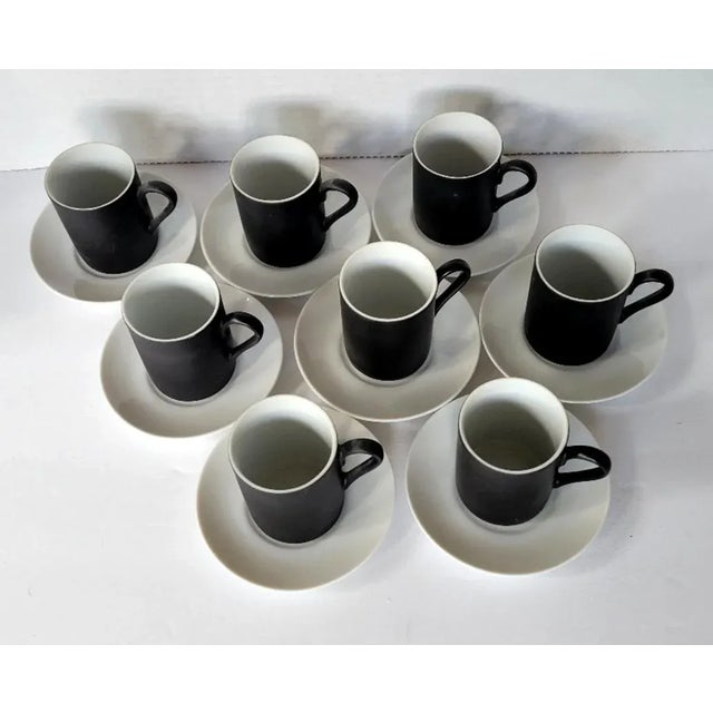 Rosenthal Netter Kenji Fujita Black and White Porcelain Demitasse or Tea Cups and Saucers - Set of 8 For Sale - Image 4 of 7