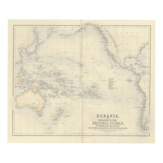 Antique Map of Oceania and the Pacific with the Sandwich Islands, 1860 For Sale