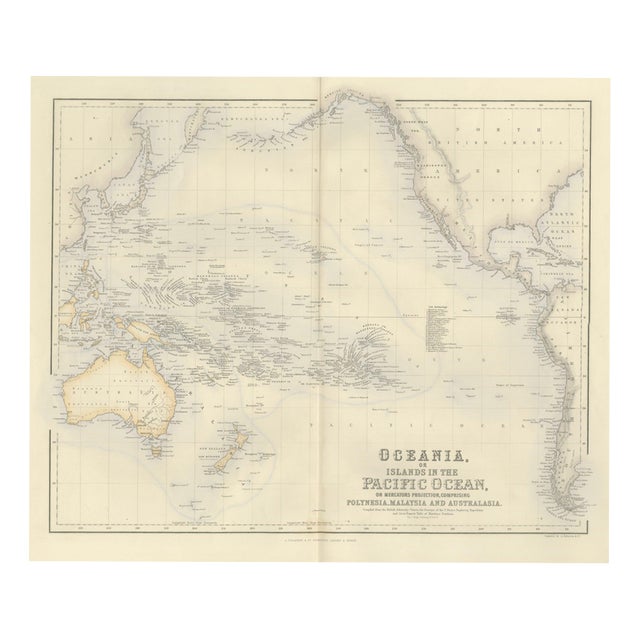 Antique Map of Oceania and the Pacific with the Sandwich Islands, 1860 For Sale