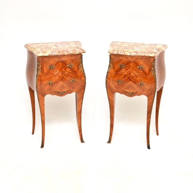 Antique French Marble Top Bedside Chests, 1900s, Set of 2 For Sale - Image 13 of 13