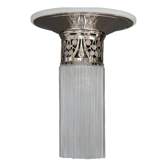 Art Deco Alpaca Ceiling Lamp with Glass Sticks, 1920s For Sale