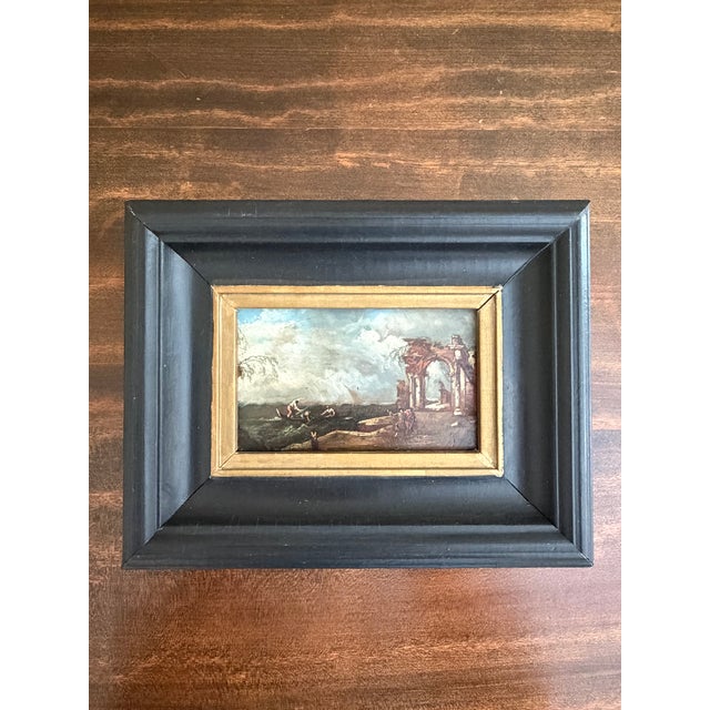 Antique Italian Capriccio Framed Oil Painting of Landscape With Ruins Attributed to Francesco Guardi For Sale - Image 10 of 11