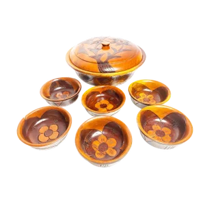 Hand Carved Floral Rosewood Bowls From Curaco - 8 Piece Set