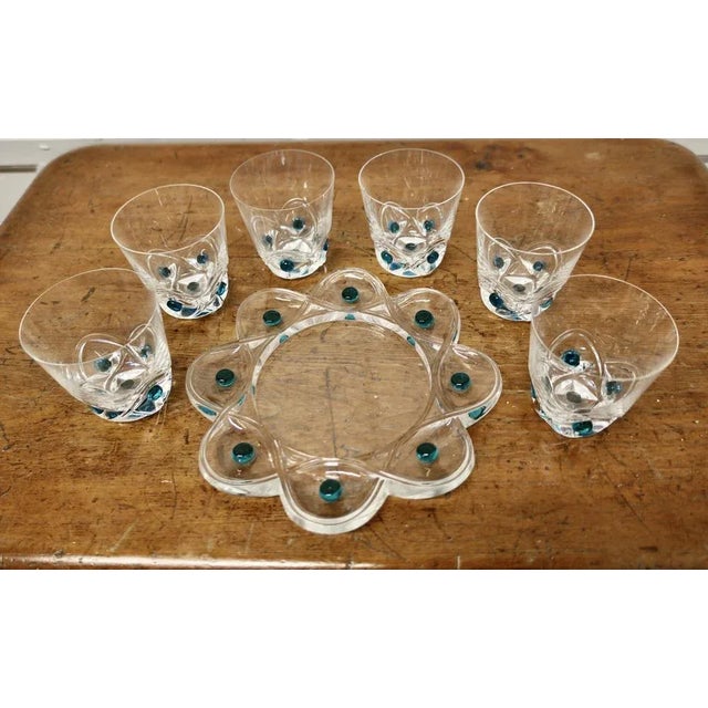 Turquoise Crystal Whiskey Tumbler Set from Lalique, 1950s, Set of 7 For Sale - Image 10 of 11