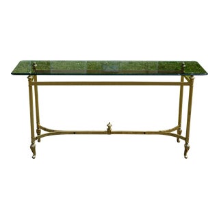 Vintage Ethan Allen Brass and Beveled Glass Console Table For Sale