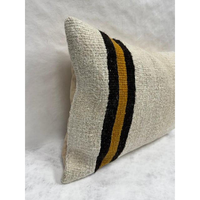 Turkish Hemp Pillow Cushion Natural Beige Rust Pillow Cushion Cover 16" x 24" For Sale - Image 4 of 4