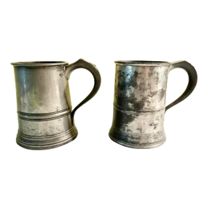Pair of Antique Pewter Beer Steins