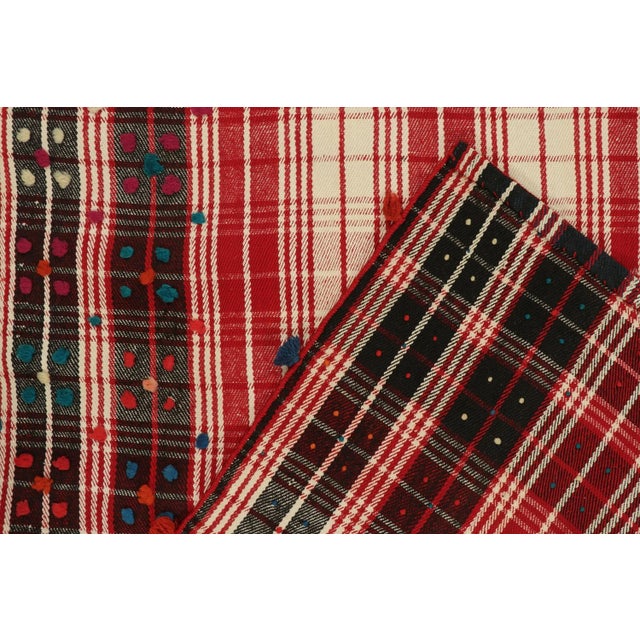 Textile 1950s Vintage Persian Kilim in Red and White Plaid Geometric Pattern by Rug & Kilim For Sale - Image 7 of 8