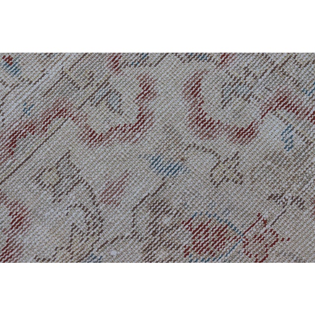 Neutral Butter Color Background With Light Green, Light Blue, Red in All-Over Floral Design Vintage 7'0"x8'7" For Sale - Image 12 of 12