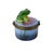 This tiny hand painted Limoges trinket box features a plump green frog perched atop a vibrant pink water lily floating in...