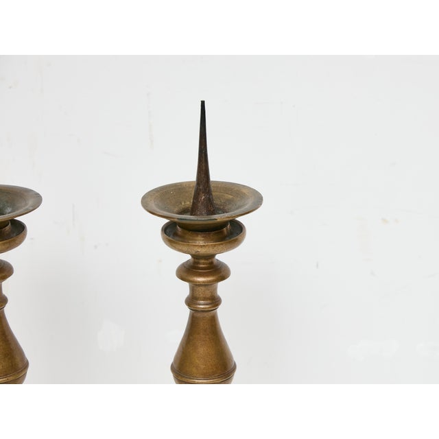 Bronze Pair of Tall 18th Century Italian Bronze Pricket Candlesticks For Sale - Image 8 of 12