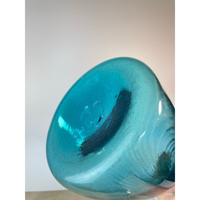 Mid 20th Century Vintage Hand-Blown Aqua Optic Swirl Art Glass Floor Bottle For Sale - Image 5 of 8