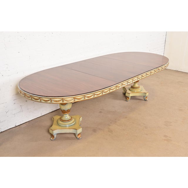 Karges Style Italian Regency or Neoclassical Walnut and Parcel Gilt Double Pedestal Extension Dining Table, Circa 1940s For Sale - Image 13 of 13