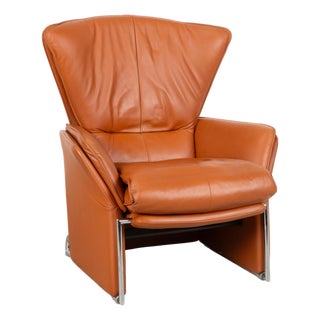 Unus Leather Chrome Armchair in Brown Cognac wirh Manual Function from FSM For Sale