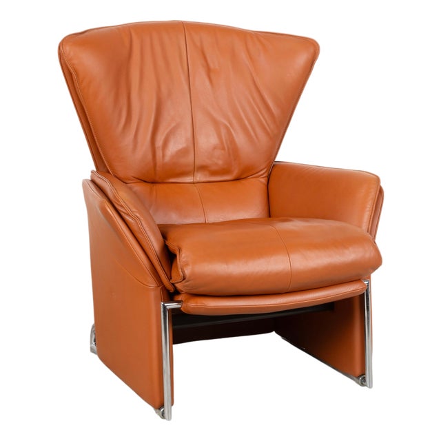 Unus Leather Chrome Armchair in Brown Cognac wirh Manual Function from FSM For Sale