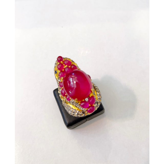Bochic "Orient" Vintage Ruby & White Topaz Cocktail Ring - 18K Gold & Silver For Sale - Image 13 of 18