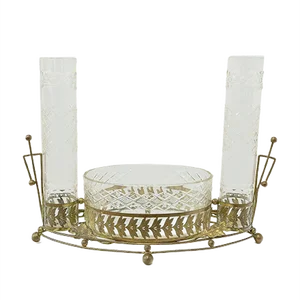 Antique American Carved Brass and Glass Centerpiece