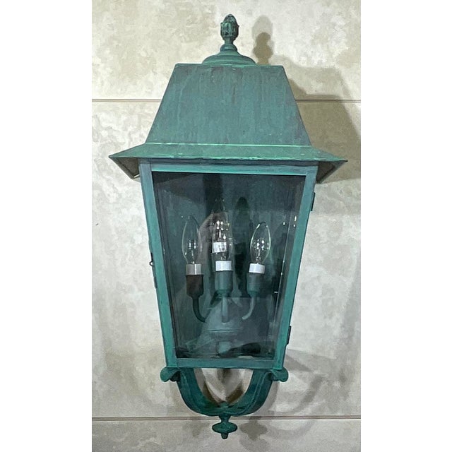 Turquoise Vintage French Quarter Style Solid Brass Wall Lantern – Oversized For Sale - Image 8 of 17