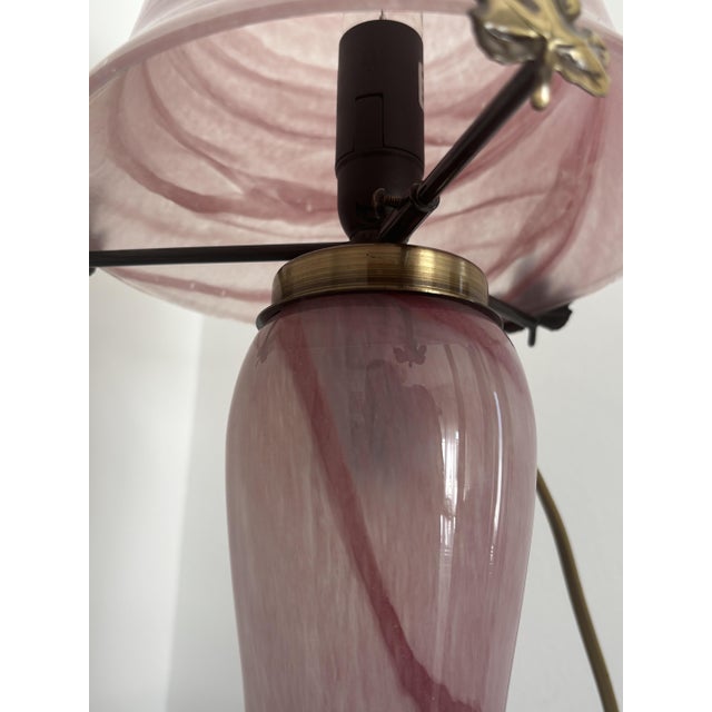 Vintage Pink Glass Table Lamp Mushroom Lampshade and Blown Glass Base, 1950s For Sale - Image 6 of 10