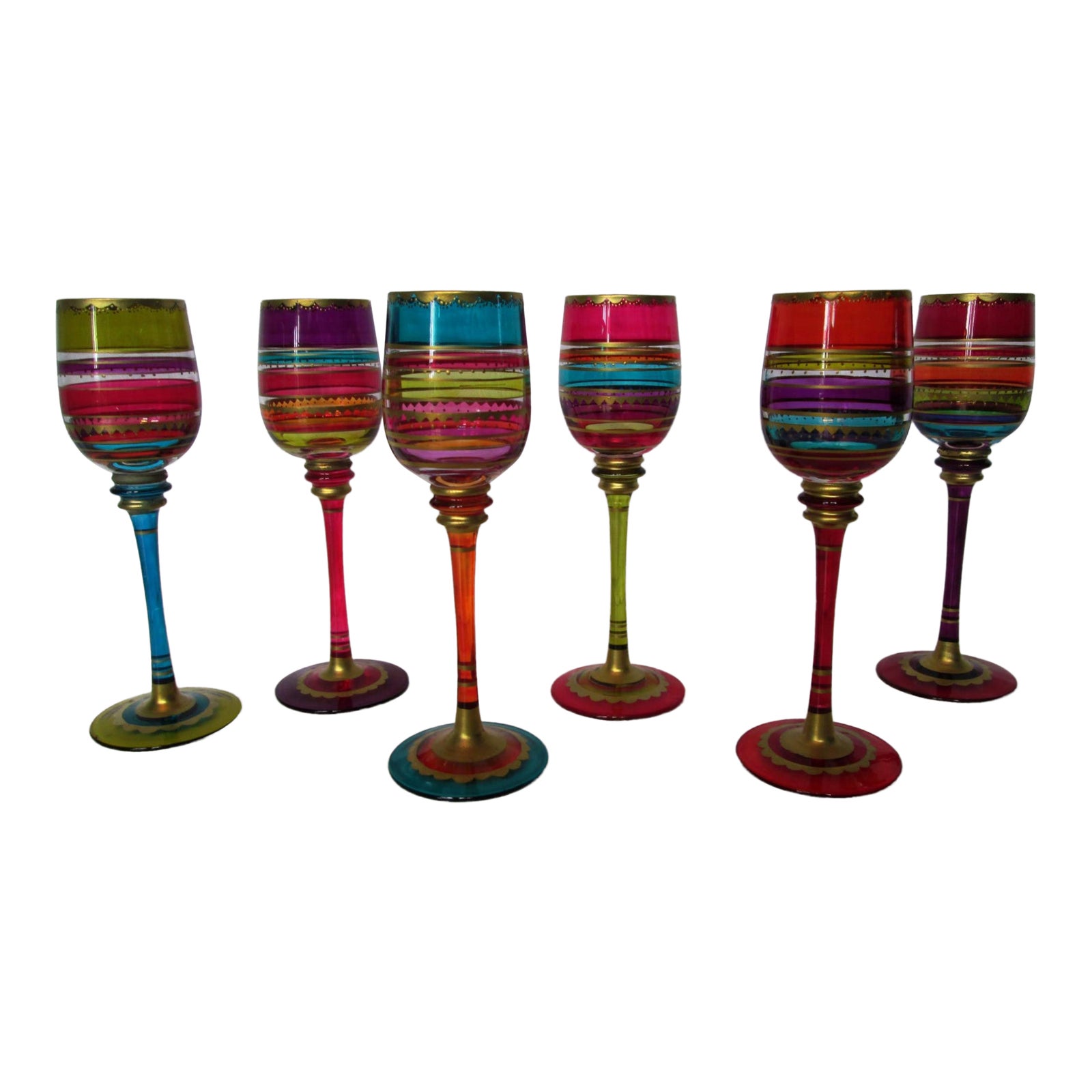Festive Stripe Long Stemmed Cordial Glasses Set of 6 Chairish