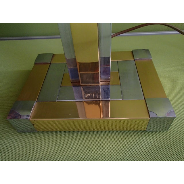 Op Art Grey & White Chrome and Brass Table Lamp from Lumica, 1970 For Sale - Image 4 of 10