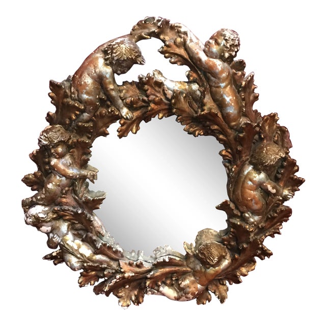 VintageGold Leaf Distress Cherub Mirror For Sale