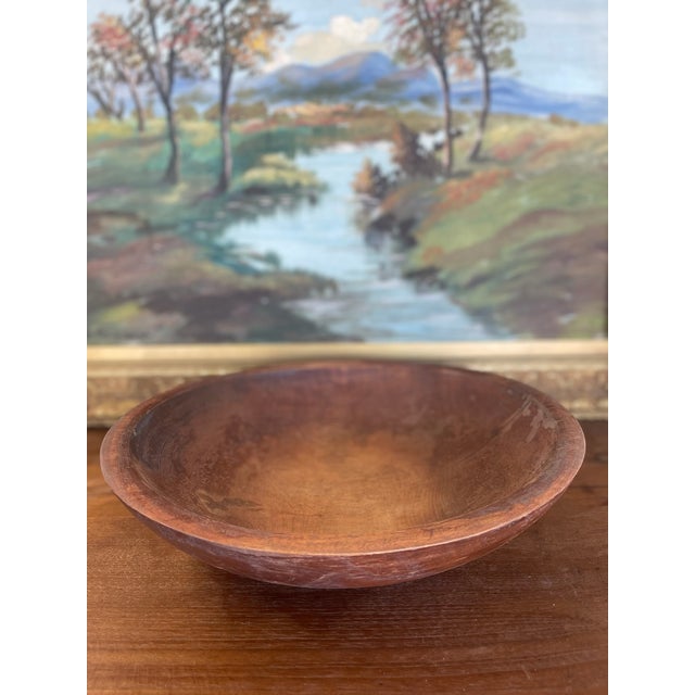 Mid-20th Century Americana Large Signed Munising Wooden Dough Bowl With Rich Patina and Age Crack For Sale In Seattle - Image 6 of 7