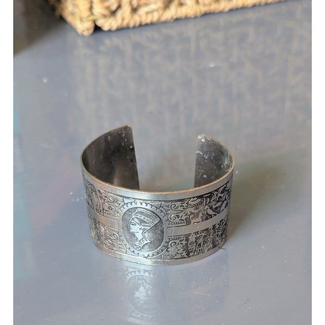 Mid Century Egyptian cuff made of Bedouin silver, high-quality and STRONG. Scenery depicts Cleopatra and quintessential...