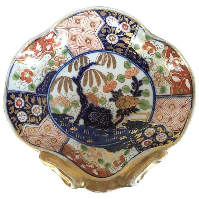 Gold Early 19th Century Coalport Porcelain Imari Shell Shaped Dessert Dish Rock & Tree Pattern For Sale - Image 8 of 8