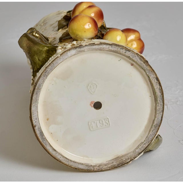 Orange Monumental Art Nouveau Josef Strnact Majolica Vase With Peaches, Bohemia For Sale - Image 8 of 8
