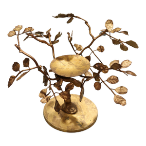 1970's Vintage Brass Modernist and Brutalist Botanical Candle Holder – Sculptural Leaf Form – Hollywood Regency Style – 8” Tall