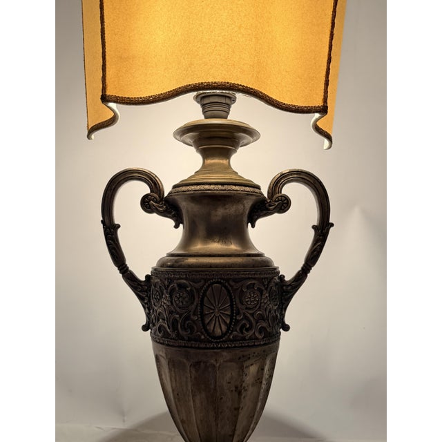Antique Brass Table Lamp with Silk Shade, 1890s For Sale - Image 10 of 18
