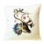 Reindeer With Birds and Ornaments on Antlers Beige Linen Pillow For Sale