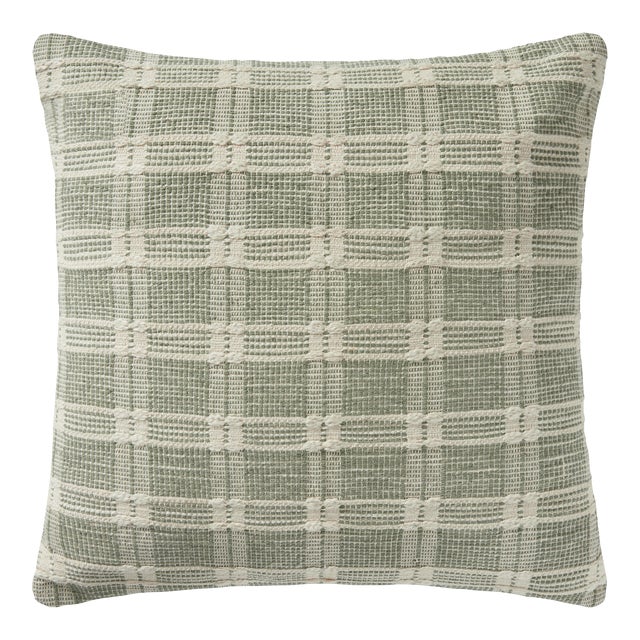 Amber Lewis x Loloi Madera Green 22" x 22" Cover with Poly Pillow For Sale