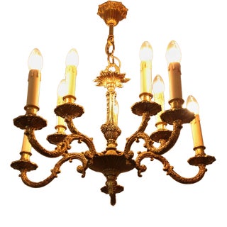 Polished Brass 10-Light Chandelier For Sale