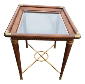 French Regency Campaign Coffee Table Leather Wrapped Wrought Iron X Base Vintage