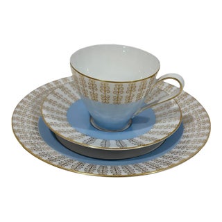 1950s Art Deco Rosenthal Germany Blue Edge Gold Trim Cup, Saucer ,Plate Marked - 3 pcs For Sale
