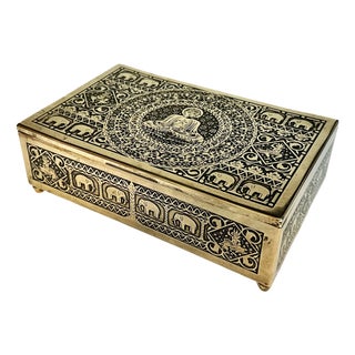 Brass Jewelry Box with Cedar Wood and Asian Motifs, Germany, 1950s For Sale