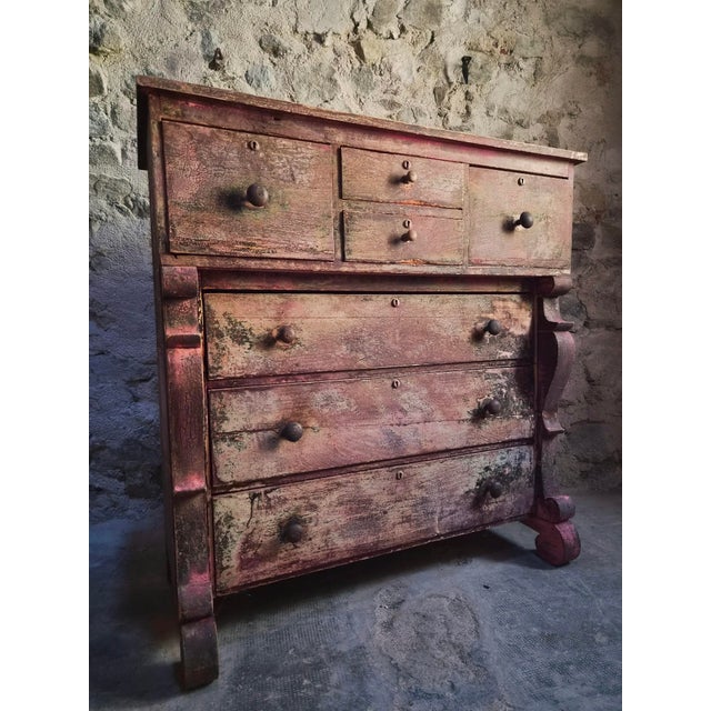 Rustic Antique French PaintedPoplar and Pine Shop Chest of Drawers, 1850s For Sale - Image 3 of 18