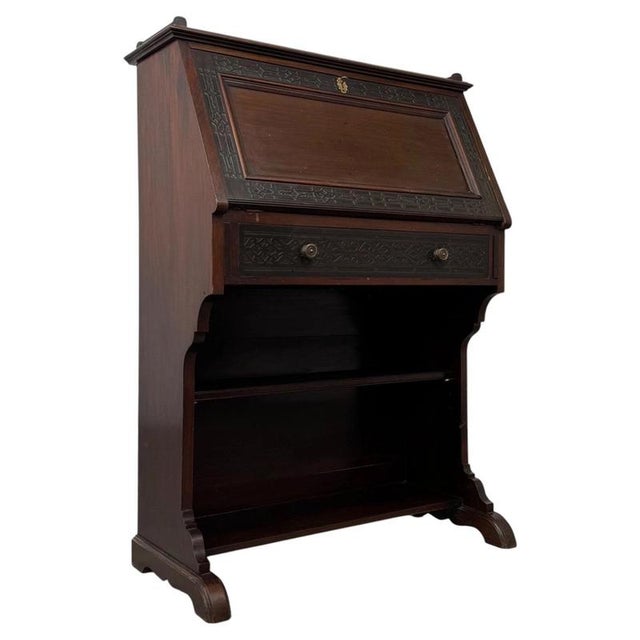 Wood Antique 20th Century English Chippendale Mahogany Bureau For Sale - Image 7 of 15