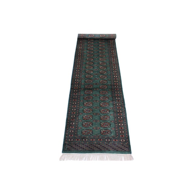 Rustic Bokhara Green/Black Hand Knotted Wool Runner Rug For Sale In New York - Image 6 of 9
