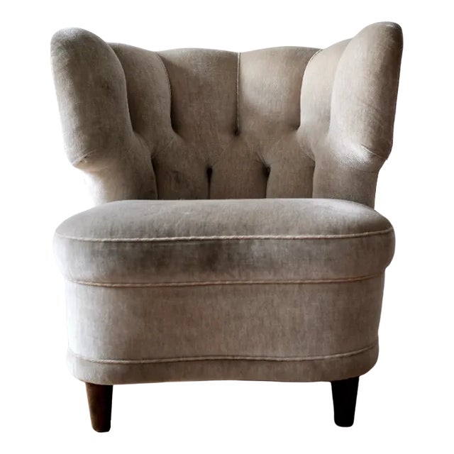 Scandinavian Grey Velvet Armchair, 1950s For Sale